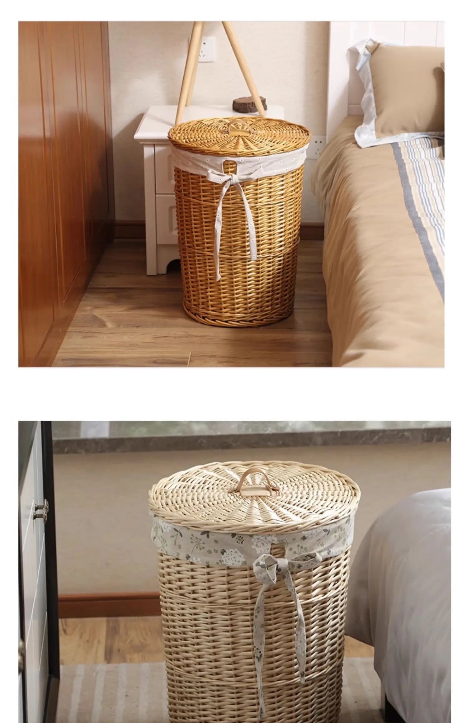 Wier Laundry Basket Dir Clothes Storage Basket with Lid Household Organizer Basket Pure l Willow Wier Basket