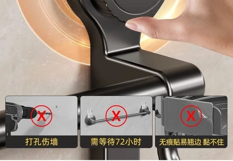 Towel Rack Bathroom No-Drill Storage Rack Suction Cup Wall-Mounted Towel Rack Toilet Bathroom Double Towel Hanging Rod