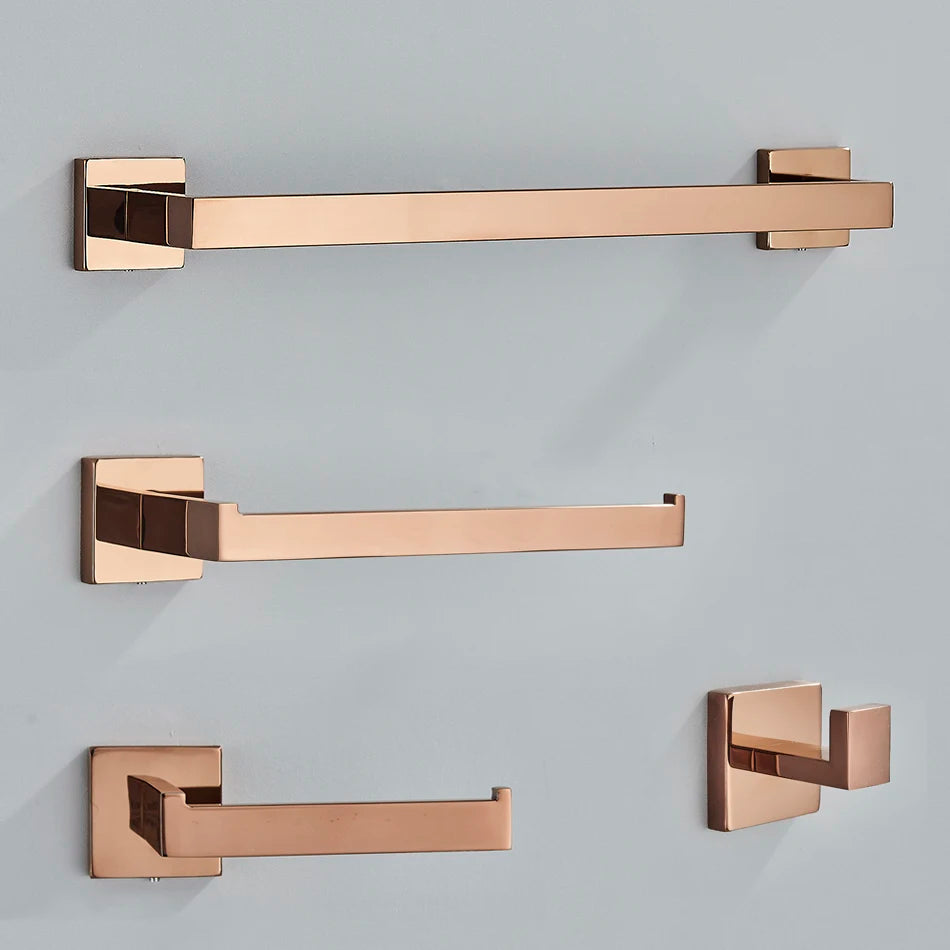 Bathroom Hardware Rose Gold Polish Shiny Bathrobe Hook Towel Rail Bar Rack Bar Shelf Tissue Paper Holder Bathroom Accessories