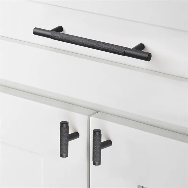 KK&FING Round Rod Knurled Carved Aluminum Alloy Furniture Door Handle Cupboard Wardrobe Door Pulls Cabinet Drawer Knobs Hardware