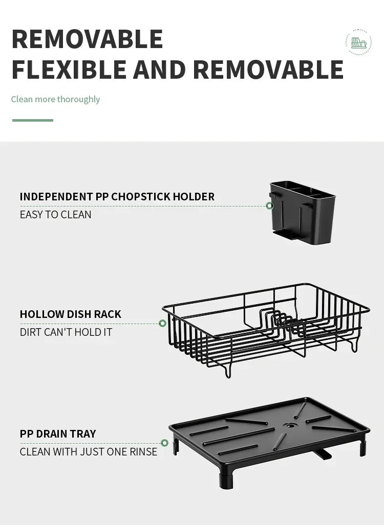 Metal Dish Draining Rack,Cutlery Rack With Drain Tray and Drip Line,Cup Holder,Cutlery Holder,Kitchen Countertop Storage Rack