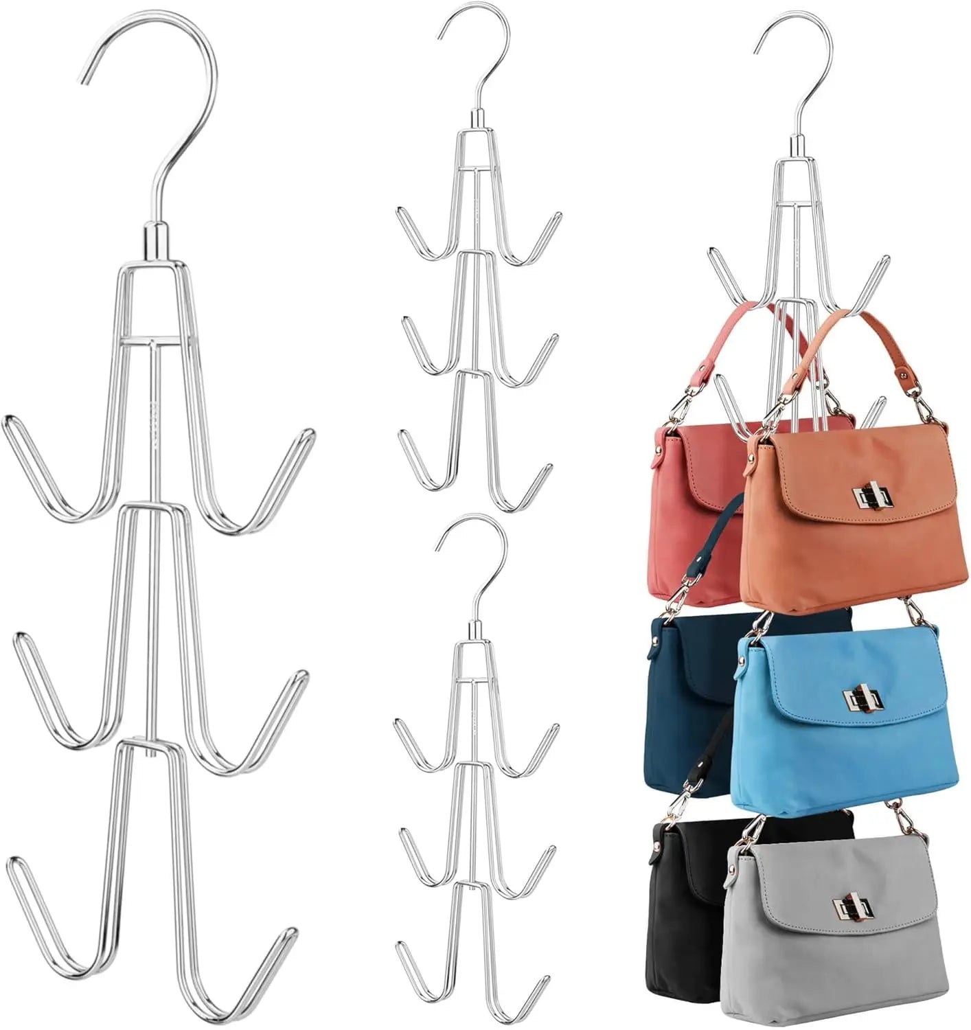 2 Pack Purse Hanger Organizer Metal Handbag Storage Hook for Closet Space Saving Rack Keeping Bags Visible in Condition
