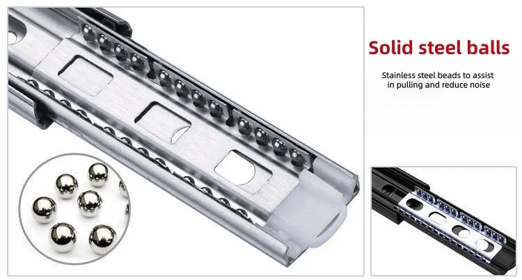 Heavy duty cold-rolled steel drawer slide rail -3-section soft closing damping rail, silent cabinet slide rail