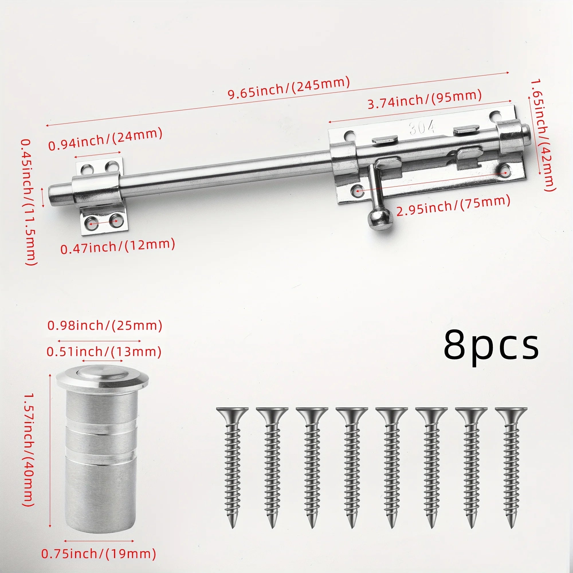 Sliding Bolt Latch Hardware：Cylindrical Bolt Latch，Heavy Solid 304 Stainless Steel，Black Surface，Applicable  Outdoor Latches
