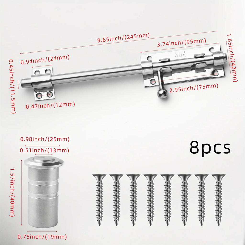 Sliding Bolt Latch Hardware：Cylindrical Bolt Latch，Heavy Solid 304 Stainless Steel，Black Surface，Applicable  Outdoor Latches