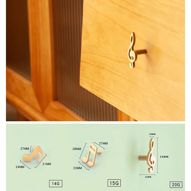Musical Note Brass Furniture Handles and Knobs for Kitchen Cabinet Modern Dresser Door Handle Drawer Pulls