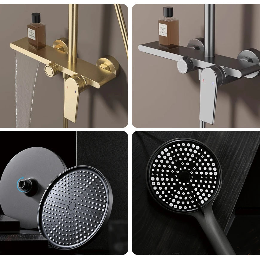 Bathroom Shower System Set Brushed Gold Hot Cold Bathroom Faucet Accessories Rain Shower Head Hot Cold Bathroom Shower Set