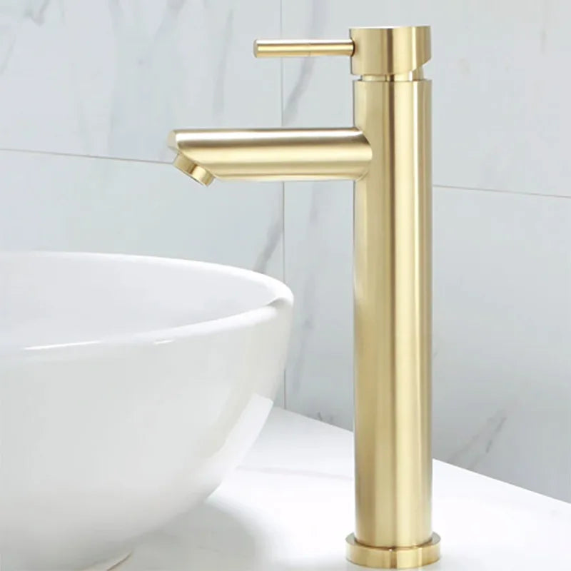 Bathroom Faucet Solid Brass Bathroom Basin Faucet Cold And Hot Water Mixer Sink Tap Single Handle Deck Mounted Brushed Gold Tap