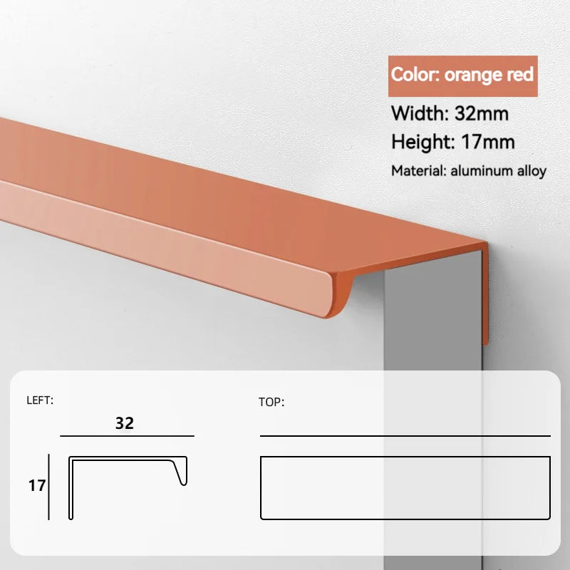 Modern Minimalist Long Door Handles, Drawers, Wardrobes, Hidden Handles, Non Perforated Cabinets, Black Edge Sealing Handles