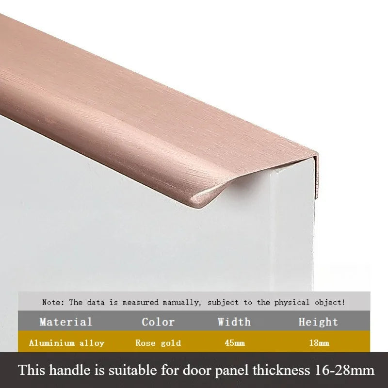 1PC Modern Furniture Hidden Drawer Handle Golden/Black/Rose Gold Hardware Cabinet Knobs Kitchen Accessory Handles Wardrobe Pulls
