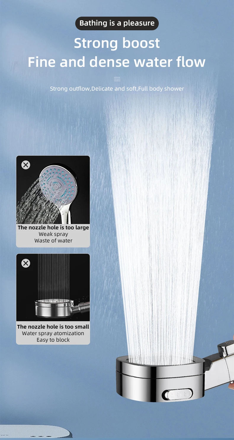 Bathroom Booster Shower Head with Filter, 3 Modes Adjustable Spray, Large Flow High Pressure Handheld Shower Head, Silver Shower