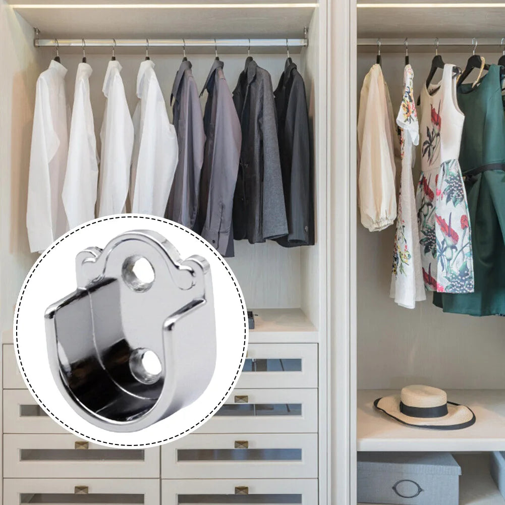 Wardrobe Rail Hanger Rod Socket Support Tube Round End Bracket Holder Heavy Duty U Shaped Rod Socket Home Hardware Accessories