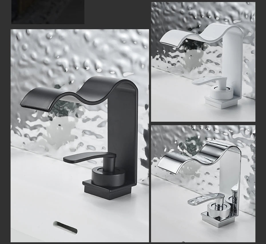 Basin Faucet Waterfall Black with Brushed Bathroom Basin sink Faucet Cold and Hot Water Mixer Single Handle Bathroom Taps 855951