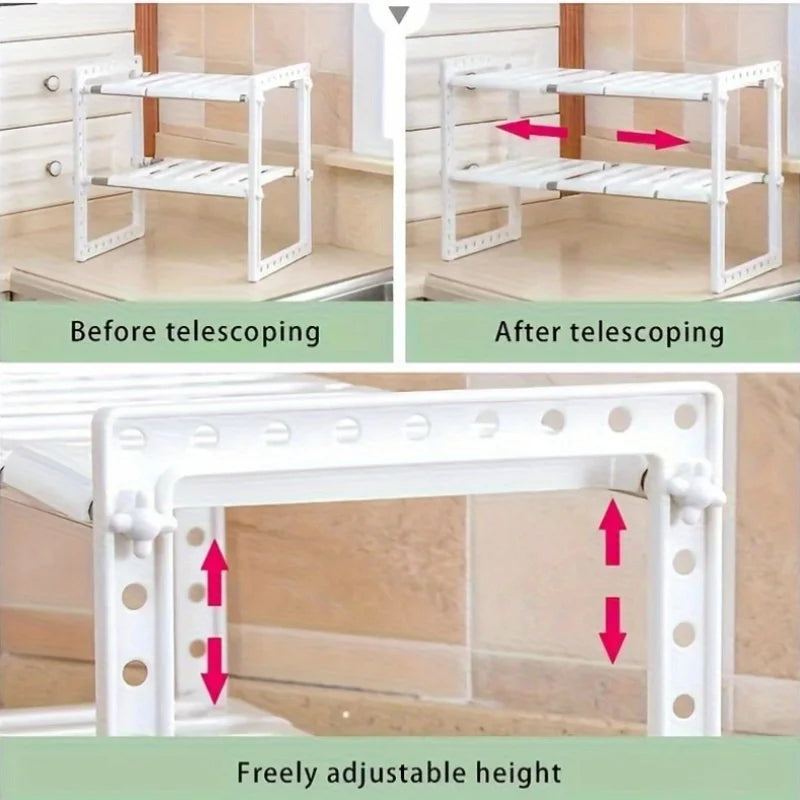 2-Tier Under-Sink Organizer, 10 Removable Panels. Expandable, Space Saver for Kitchen & Bathroom.