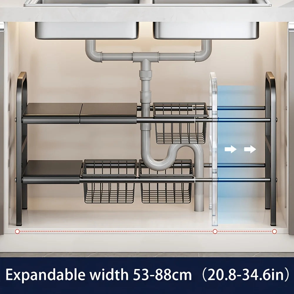 1 Set Multi-Use Kitchen Under Bathroom Sink Organizers - Expandable Cabinet Shelf Organizer Storage Rack