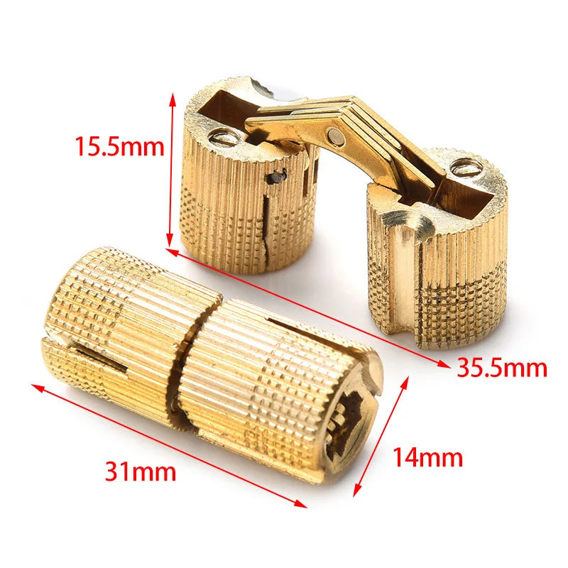 2PCS 8mm-18mm coppers barrel hinges,cylindrical and hidden, are concealed and invisible cabinet hinges for furniture hardware.