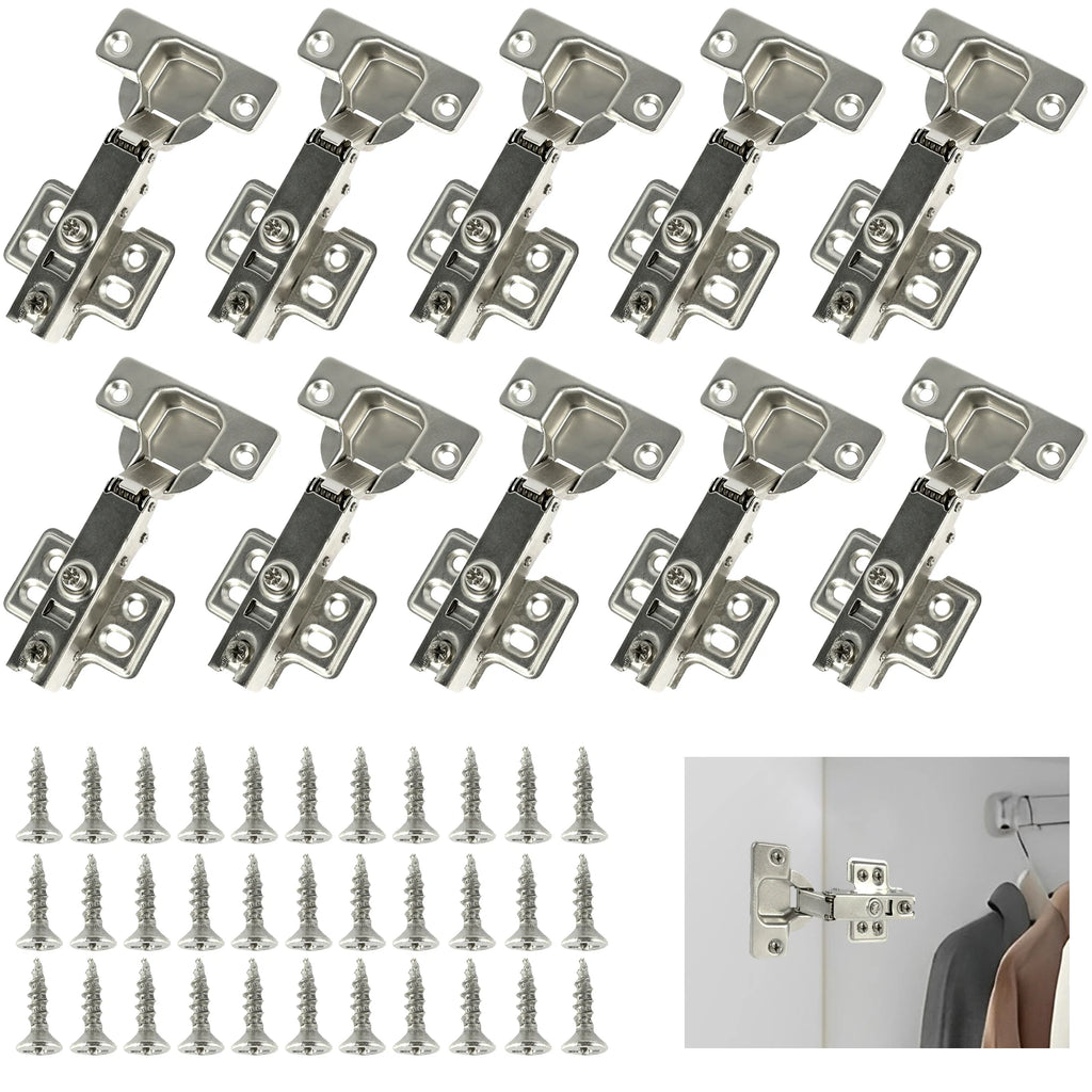 10/20Pcs Stainless Steel Cabinet Door Hinges Hydraulic Damper Buffer Soft Close Quiet Wardrobe Door Concealed Hinges with Screws