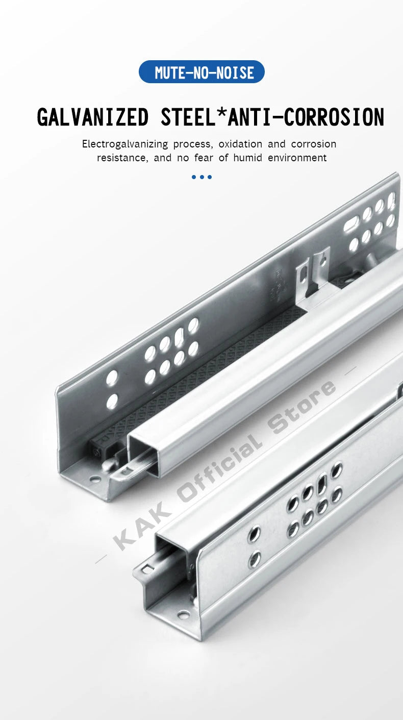 KAK 10"-20" Under Mount Drawer Slide Rails Soft Close 2 Section Hidden Rail Tracks 25KG Drawer Runner Hydraulic Damper Buffer