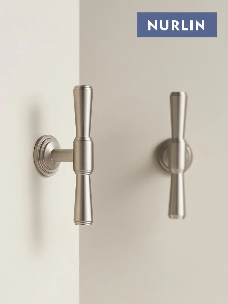 Nurlin Solid Brass Nickel Brushed Luxurious Silver French Modern Cabinet Handles Tbar Wardrobe Knobs