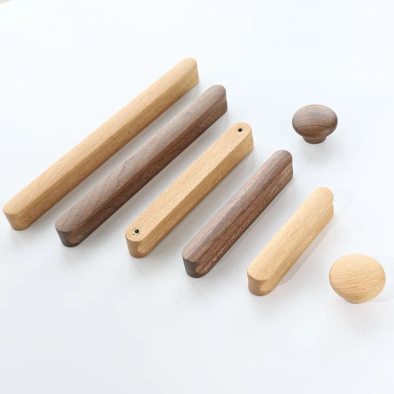 Modern Nordic Solid Wood Cabinet Handles Eco-Friendly Child-Safe Drawer Pulls for Kids Room Furniture Wooden Cabinets Pull
