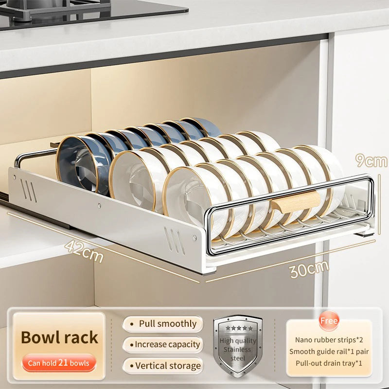 Drawer Wooden Handle Kitchen Dish Storage Rack Divider Dish Pullout Slider Punch-free Drawer Organiser Spice Racks Drainer Shelf