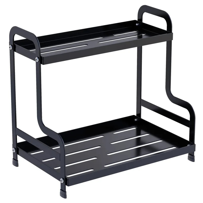 2 Tier Under Sink Organizer Sliding Cabinet Basket Organizer Storage Rack with Hooks Hanging Cup Bathroom Kitchen Organizer New