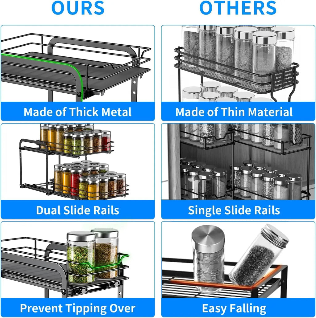 Spice Rack Organizer for Cabinet 2 Tier Pull Out Spice Racks for Inside CabinetHeight Adjustable Heavy Duty Vertical Spice Shelf