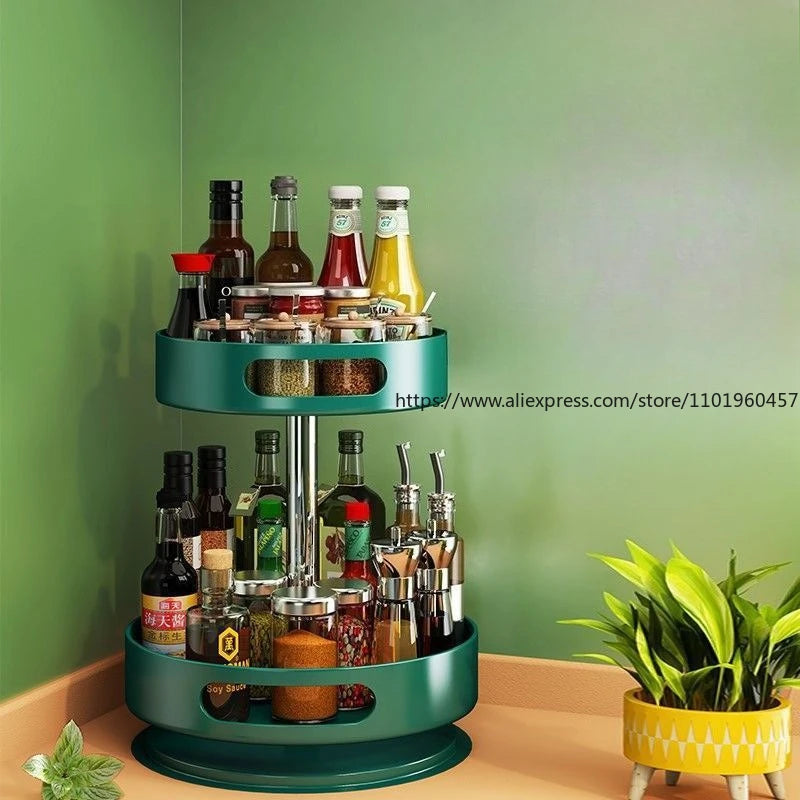 Rotatable Kitchen Spice Rack Multi-Tier Countertop Seasoning Organizer with Movable Turntable for Spice Jars Boxes