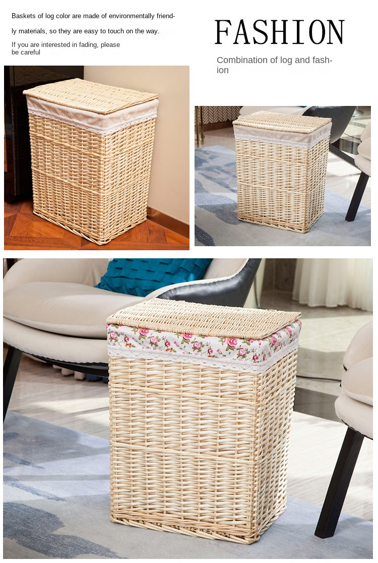 Large Capacity Rattan Laundry Basket - Vine Woven Storage with Cover, Simple and Elegant Dirty Clothes Organizer for Home