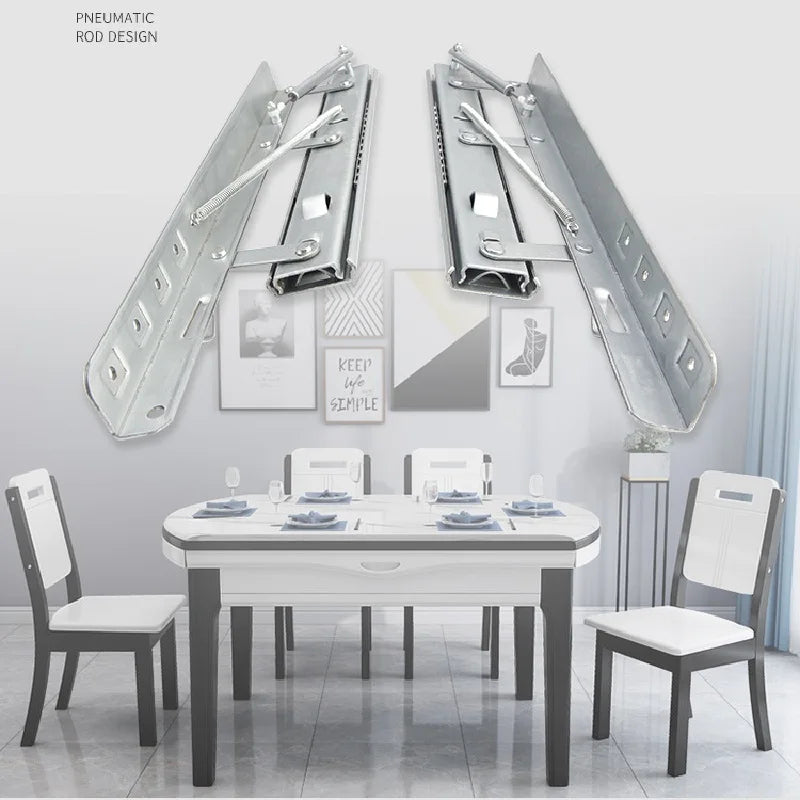 1 Set Telescopic Dining Table Lift Slides Rails Interchange Between Square And Round Tables Push-pull Hidden Table Hardware
