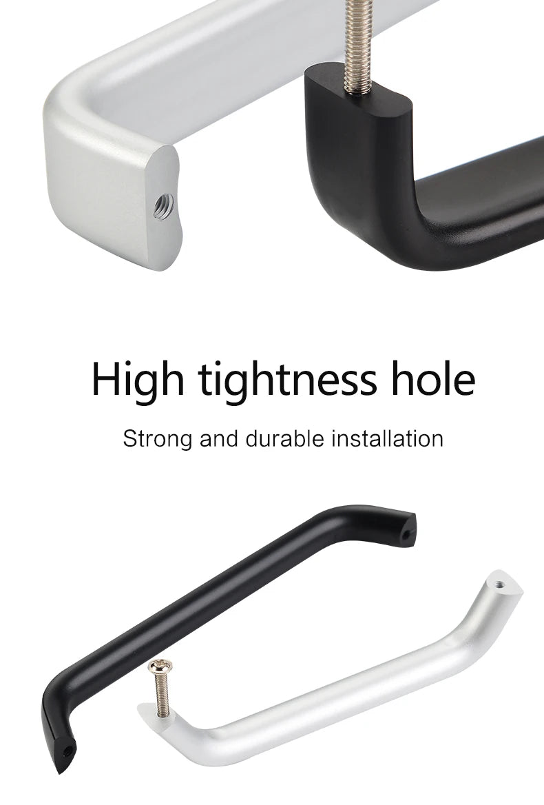 Modern Furniture Handles Black Wardrobe Door Pulls Silver Long Drawer Pulls Bathroom Cabinet Handle Aluminum Alloy Curved Handle
