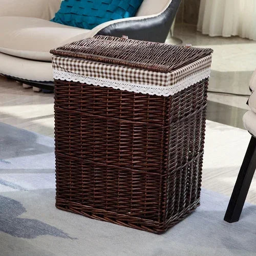 Large Capacity Rattan Laundry Basket - Vine Woven Storage with Cover, Simple and Elegant Dirty Clothes Organizer for Home
