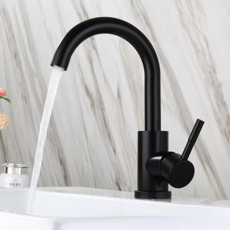 Modern Faucet Bathroom Modern Household Basin Tap  Black/Silver Sink Vessel Stainless Steel Hot and Cold Water Mixer Tap