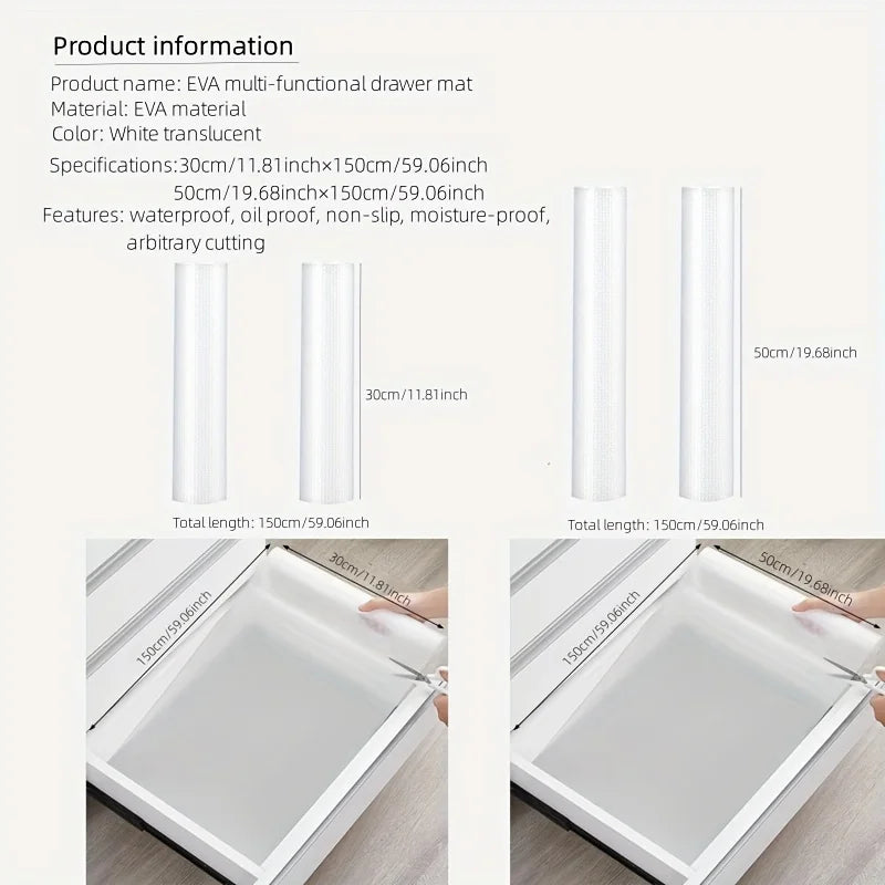 Easy-Clean Waterproof EVA Cabinet Drawer Mat Oil & Stain Resistant Cut-to-Fit for Kitchen Refrigerator Liner & Table Protection