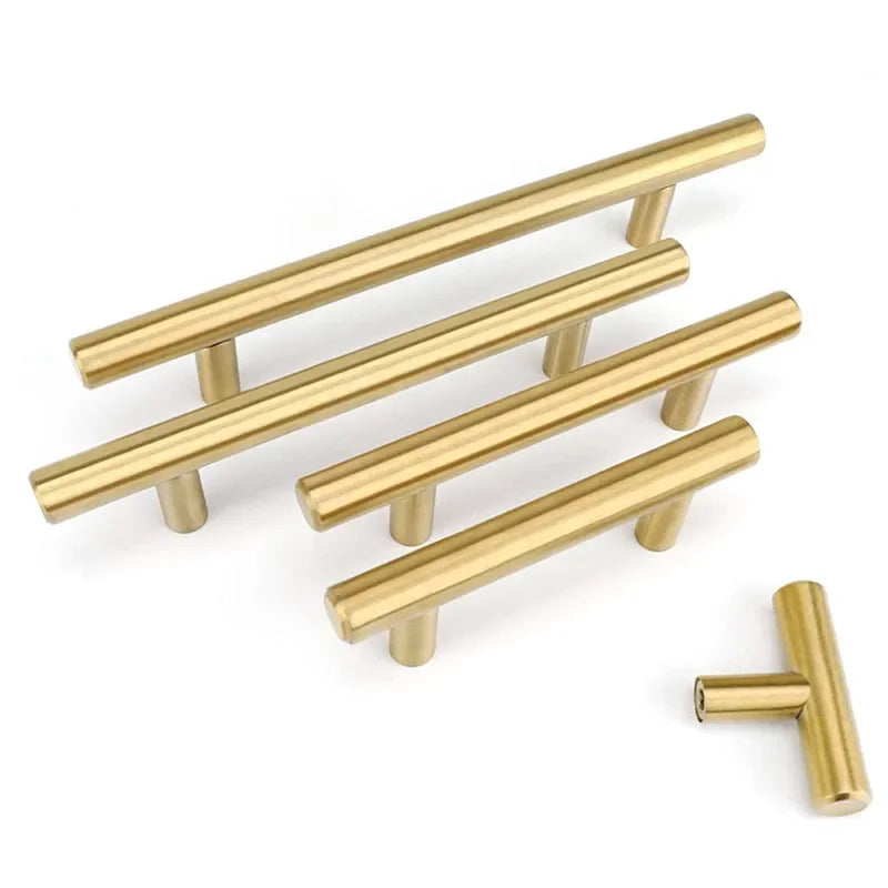 T Modern Minimalist Handles Brushed Brass Gold Cabinet Door Handles Zinc Alloy Bath Drawer Handles Kitchen Furniture Hardware