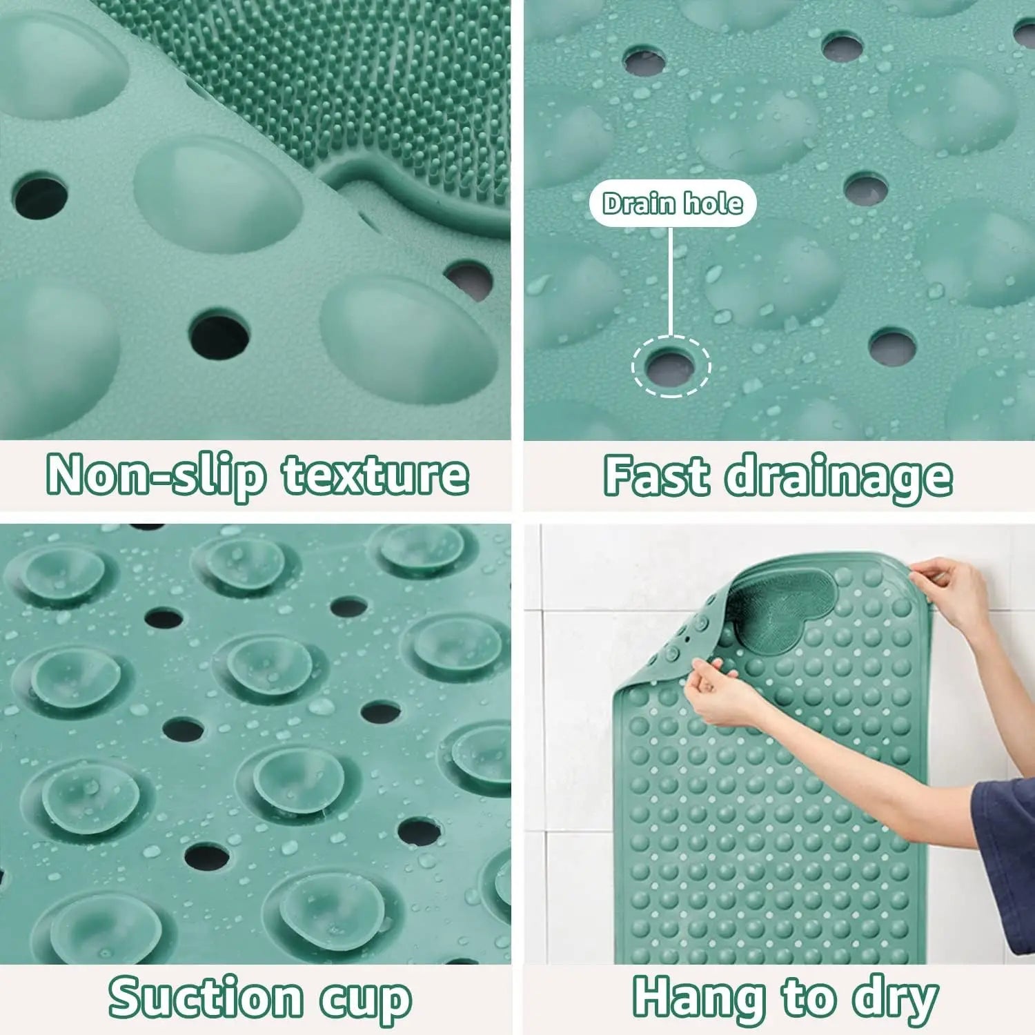 1Pc Shower Mat with Suction Cups and Drainage Holes, Shower Mat with Massage Cushion, Large Shower Bath Mat for Bathroom Shower