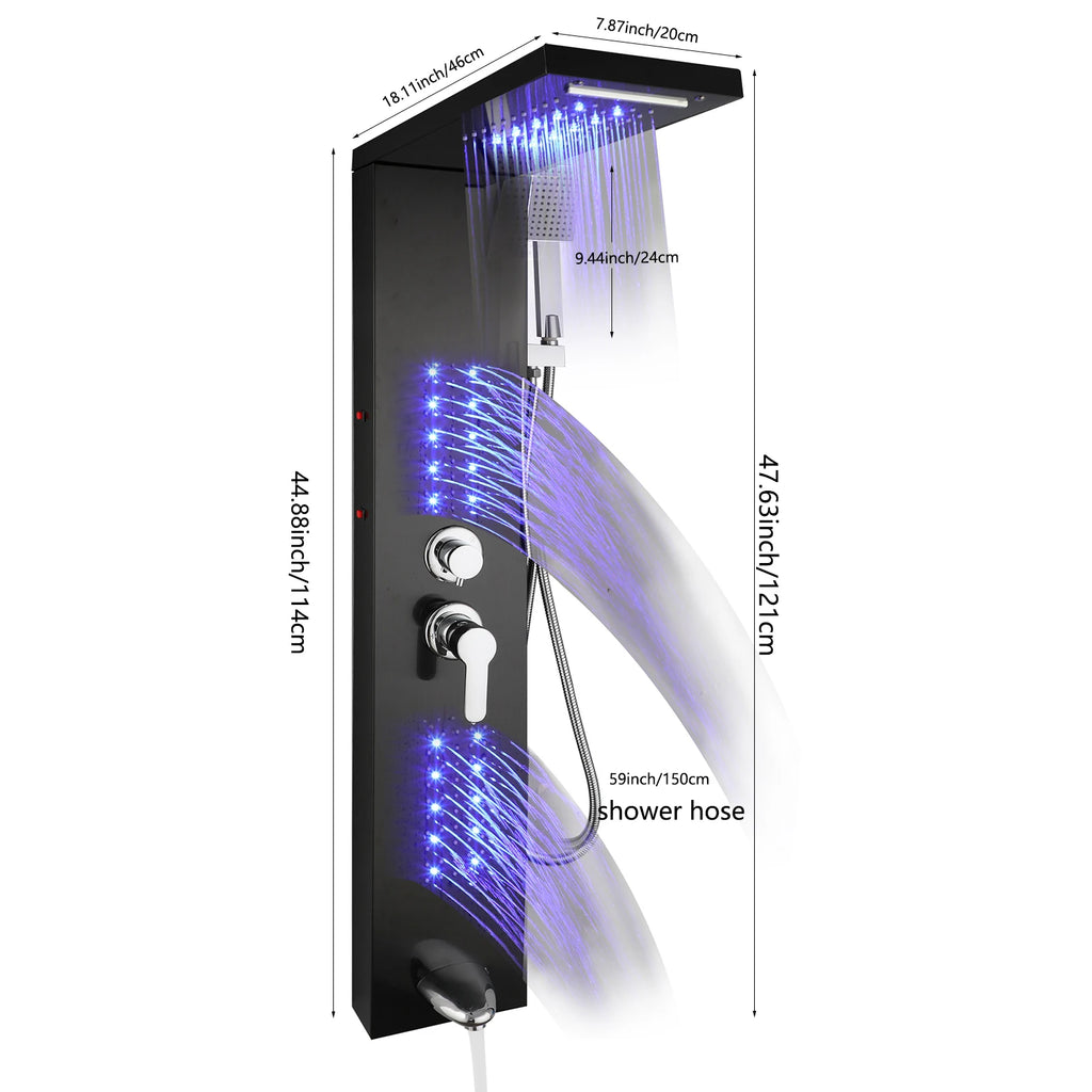 ZAPPO Shower Panel Tower System with LED Rainfall Waterfall Head LED Full Body Jets System Handheld Shower Column w/Tub Spout
