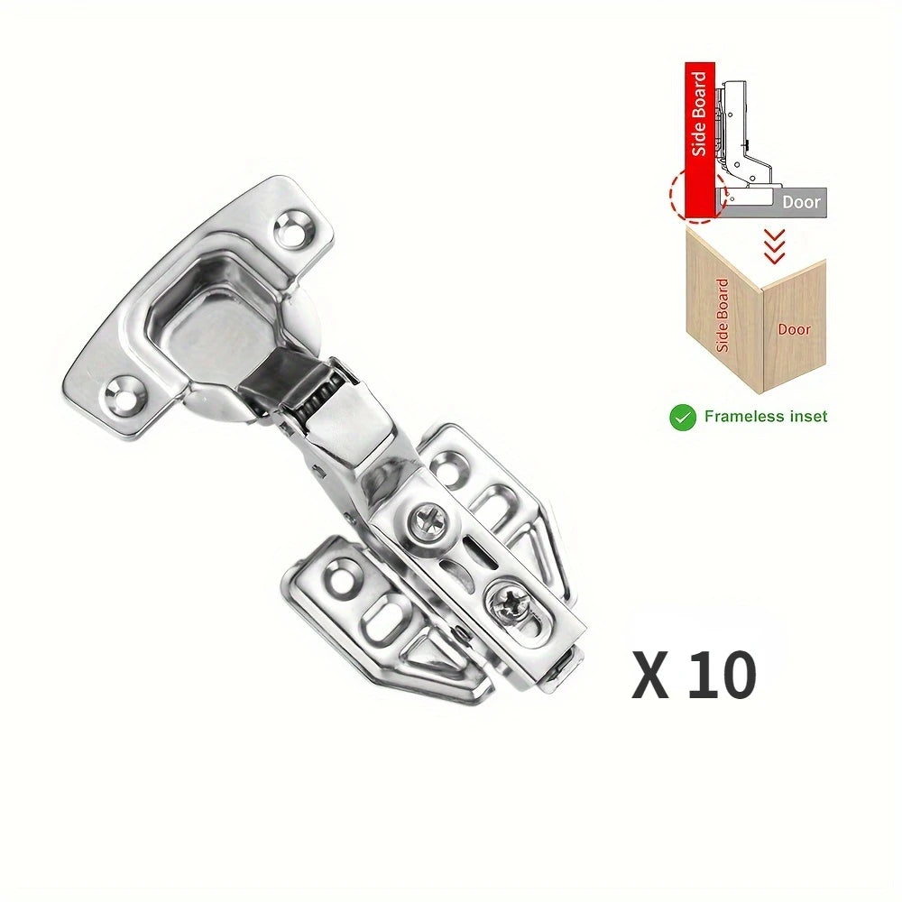 10-Piece Modern Frameless Cabinet Door Hinges Soft-Close Nickel Plated European Full/Half Overlay/Inset