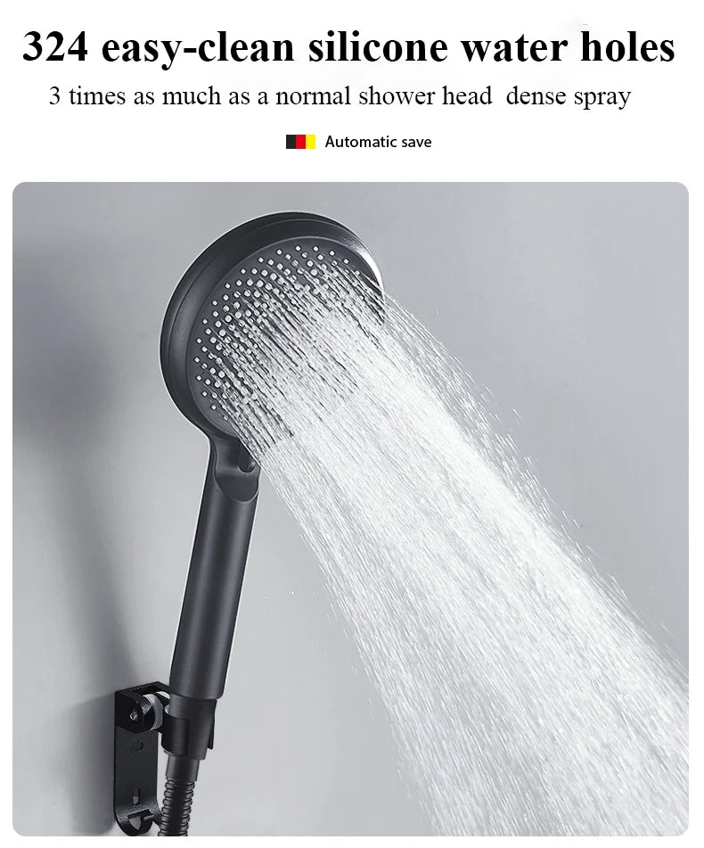 Shower Head 3 Mode Rainfall ABS Round High Pressure Turbo Spray Nozzle Adjustable Black Eco Shower Bathroom Accessories FR102