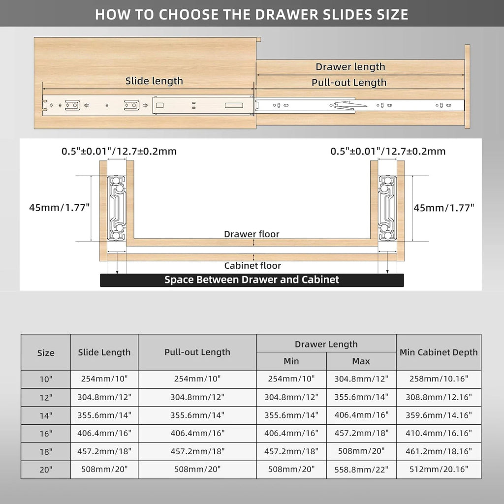 Drawer Rail 10~20Inch Stainless Steel Ball Bearing Slides Drawer Sliding Track 3-Section Full Extension Cabinet Furniture Slides
