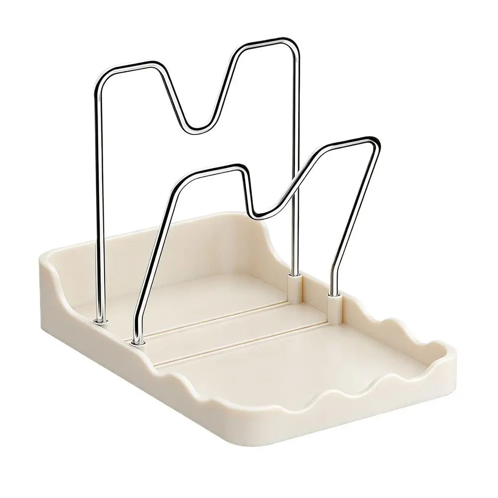 Pot Lid Organizer Vertical Spoon Display Stand with Drip Tray Stainless Pot Lid Storage Rack for Kitchen Baking Cooking Pantry