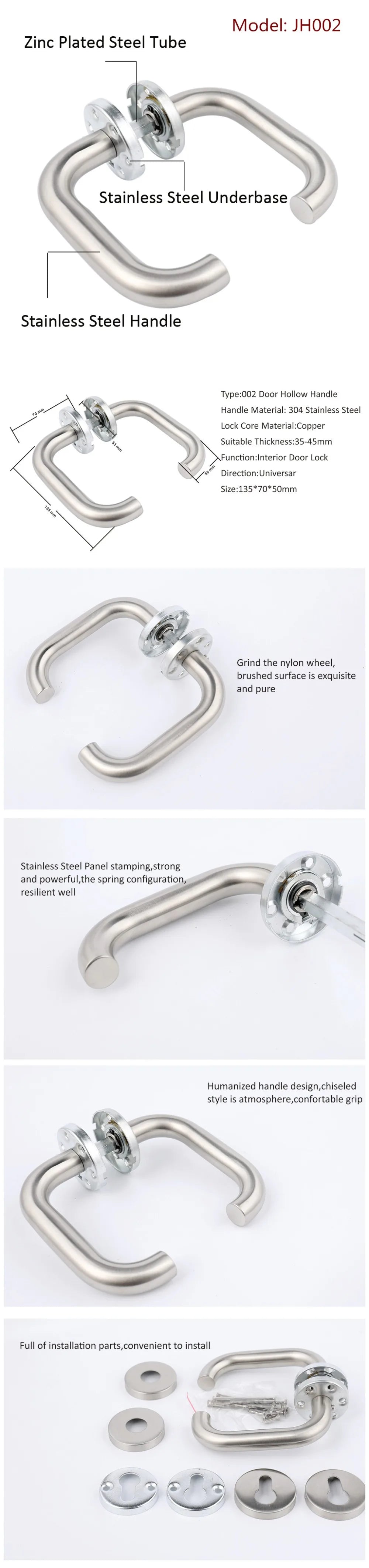 Door Handle Set Stainless Steel Interior Home Lever Handle Lock Durable Adjustable Latch Security Knob For Bedroom Bathroom