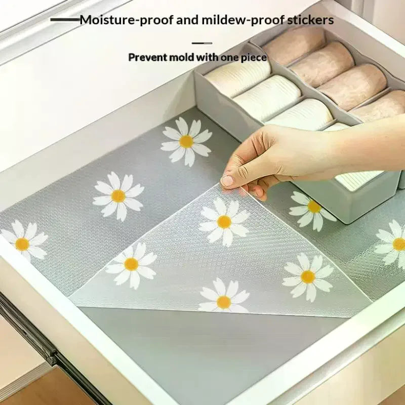Flower Kitchen Cabinet Mat Reusable Drawer Mat Kitchen Dining Table Mat Insulation Mat Waterproof Moisture-proof Drawer Mat
