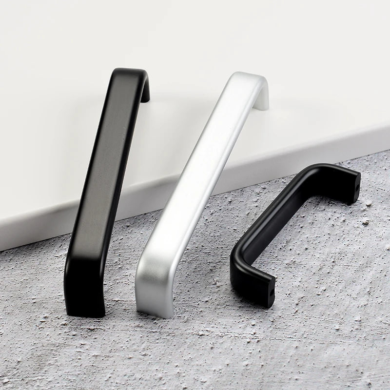 Modern Furniture Handles Black Wardrobe Door Pulls Silver Long Drawer Pulls Bathroom Cabinet Handle Aluminum Alloy Curved Handle