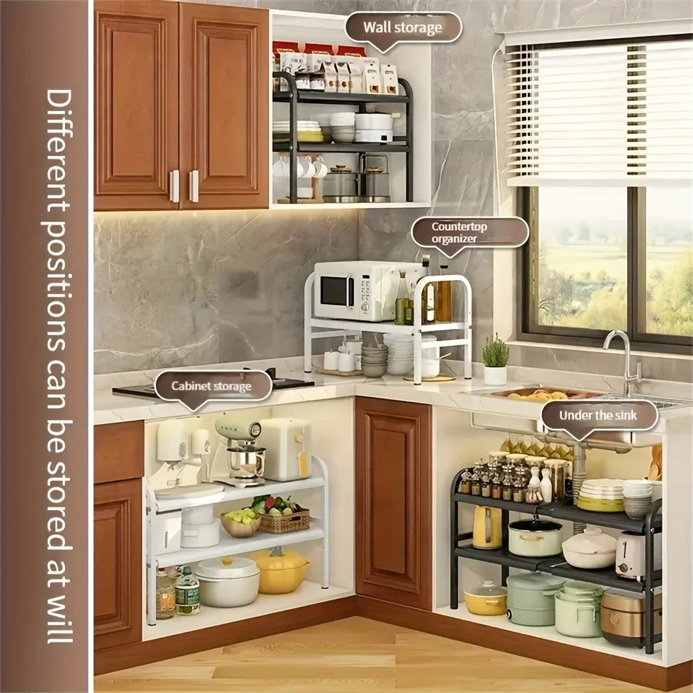 1 Set Multi-Use Kitchen Under Bathroom Sink Organizers - Expandable Cabinet Shelf Organizer Storage Rack
