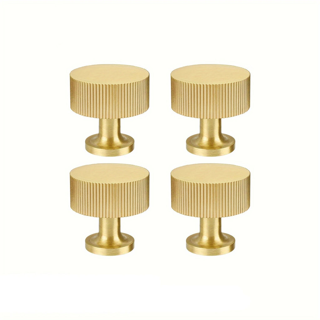 Retro Brass Cabinet Knobs, Elegant Ribbed Handles for Drawers Dressing Tables Modern Golden Metal Cabinet Pulls for Home