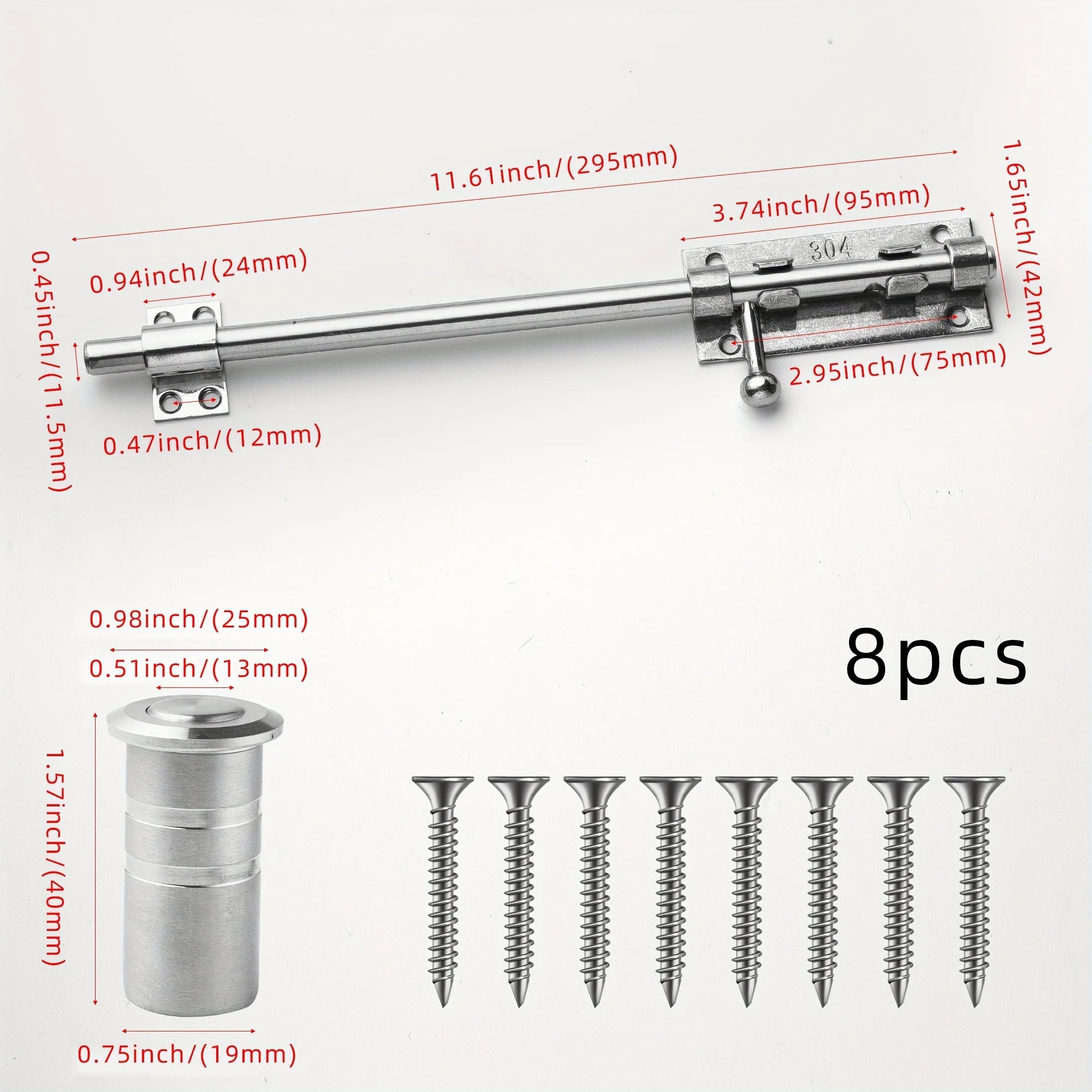 Sliding Bolt Latch Hardware：Cylindrical Bolt Latch，Heavy Solid 304 Stainless Steel，Black Surface，Applicable  Outdoor Latches