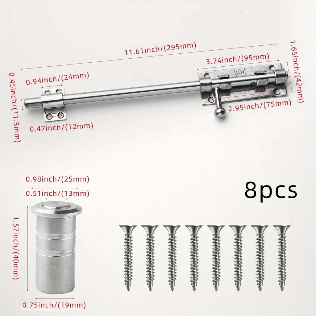 Sliding Bolt Latch Hardware：Cylindrical Bolt Latch，Heavy Solid 304 Stainless Steel，Black Surface，Applicable  Outdoor Latches