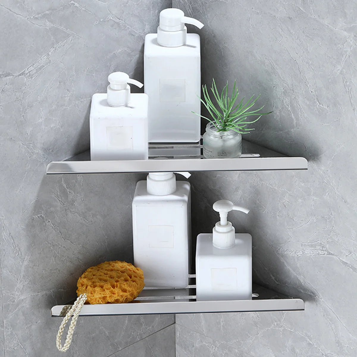 Bathroom Shelves Wall Mount Shower Corner Shelf No-drill 304 Stainless Steel Corner Storage Shampoo Body Wash Organizer