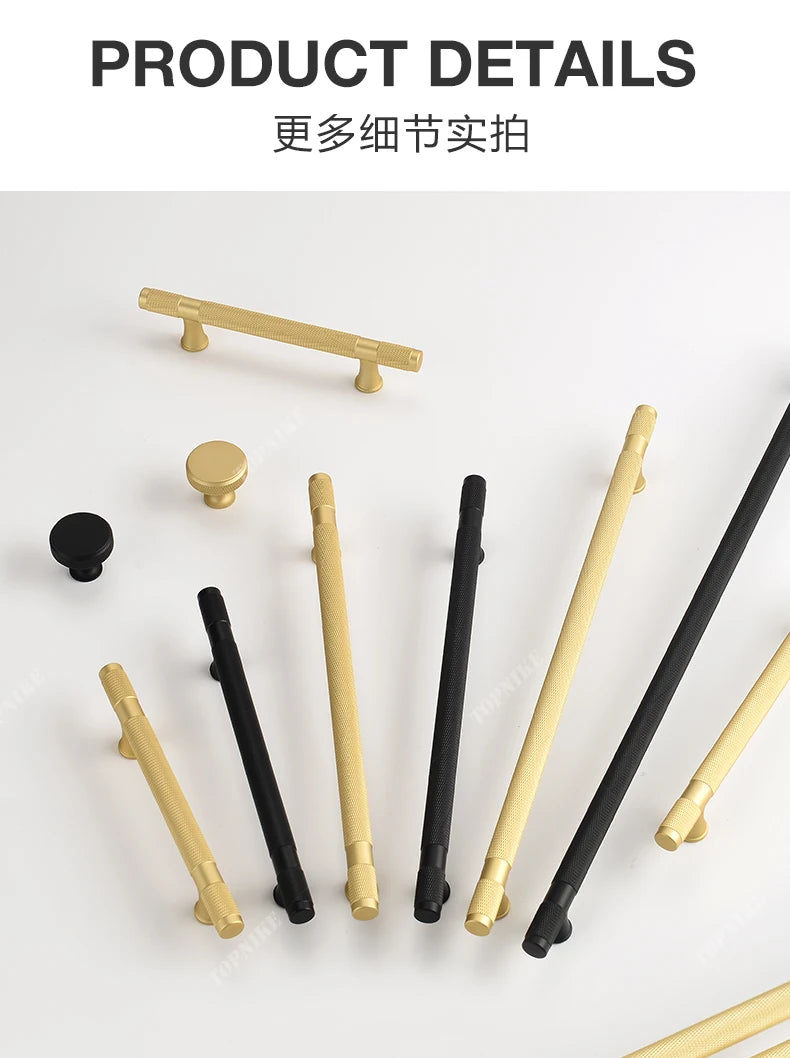 Simple Kitchen Cabinet Wardrobe Door Handles Drawer Knobs and Handles for Furniture Gold Black Knurled Nordic Style